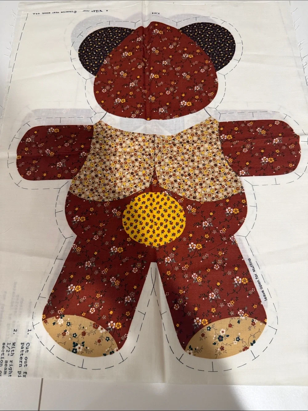 Sew-Your-Own Teddy Bear Plush Kit - Brown Floral